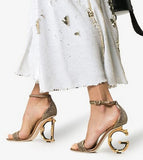 Metallic Glitter Sandals with Letter Heels