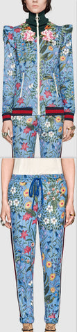'Flora Knight' Print Embroidered Jacket & Pant Set