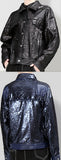 Faux-Leather Sequin Jacket, Black or Blue