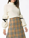 Pearl Ribbon Sleeve Rollneck Jumper