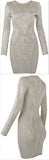 Jacquard Stretch Long-Sleeve Bandage Mini Dress, Beige