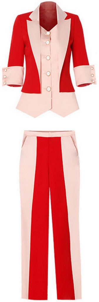 Color-Contrast Vest-Jacket and Pant Suit