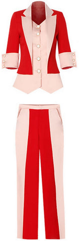 Color-Contrast Vest-Jacket and Pant Suit