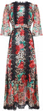 Lace-Trim Leopard and Rose Print Midi Dress | DESIGNER INSPIRED FASHIONS