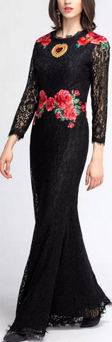 Rose Lace Maxi Dress, Black