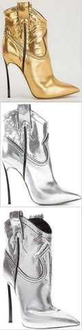 Cowboy Metallic Leather Stiletto Ankle Boots - Gold or Silver