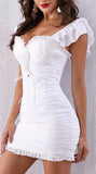 Ruched Ruffle-Trim Mini Dress - Pale Pink or White
