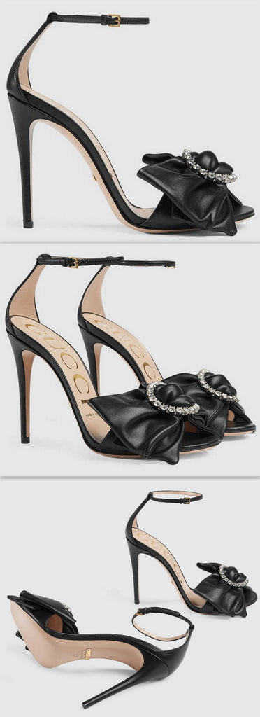 Leather Sandals with Jeweled Leather Bow