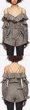 Check Off Shoulder Frill Top &  Check Double Zip Shorts