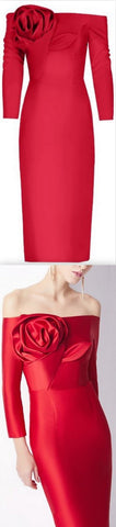 Off-the-Shoulder Red Rose Dress
