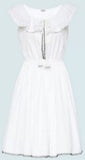 Poplin Dress with Pom Poms, White
