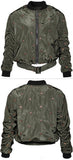 Star-Embroidered Cropped Bomber Jacket