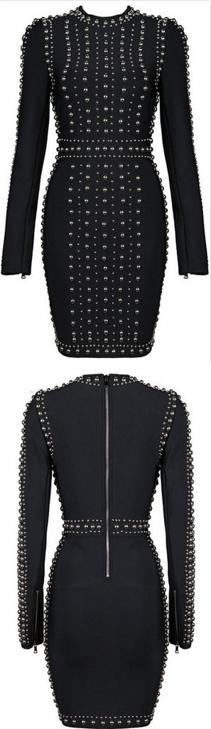 Black Studded Stretch Mini Dress