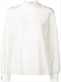 Funnel-Neck Logo Blouse, White