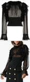 Ruffle Sleeve Sheer Silk Blouse