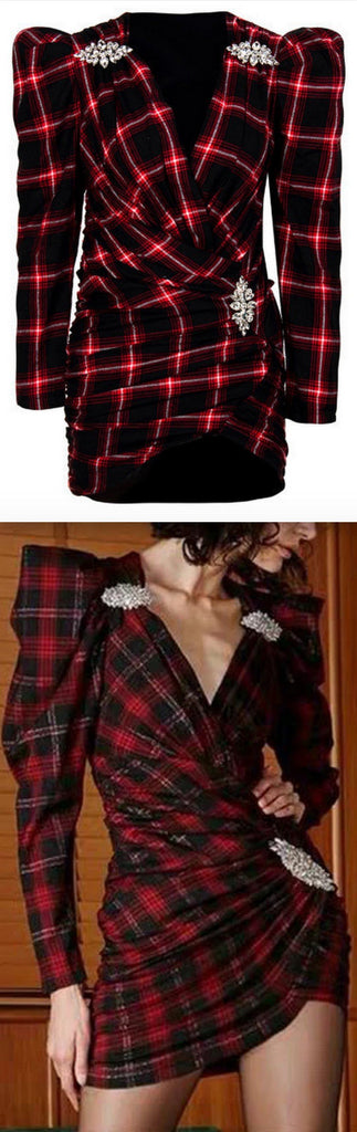Plaid Mini Dress with Appliques