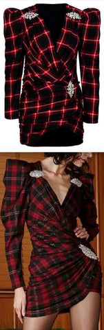 Plaid Mini Dress with Appliques
