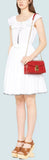 Poplin Dress with Pom Poms, White