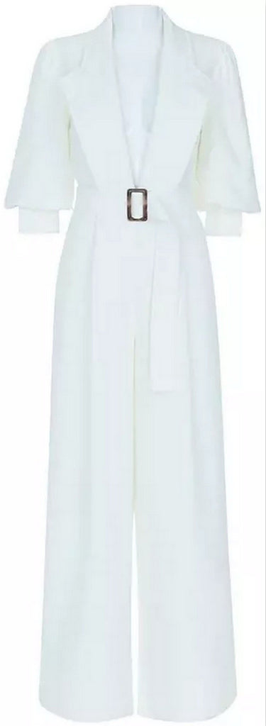 Deep V-Neck Belted Jumpsuit