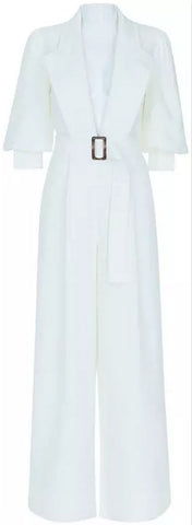 Deep V-Neck Belted Jumpsuit