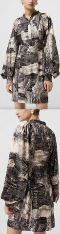 'Dreamscape' Print Silk Shirt-Dress