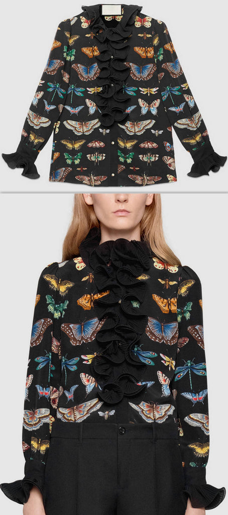 Butterfly Print Shirt with Ruffle Detail | DESIGNER INSPIRED FASHIONS