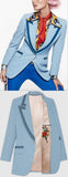 Blue Velvet-Trim Suit Jacket