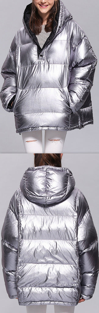 Silver Puffer Down Hooded Jacket