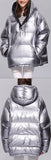 Silver Puffer Down Hooded Jacket