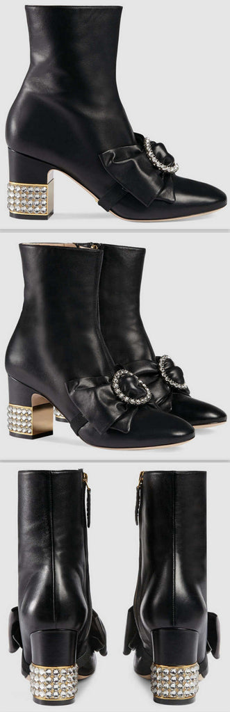 Leather Ankle Boot with Removable Leather Bow