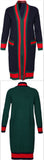 Knit Web Detail Long Cardigan Sweater, Dark Blue or Green