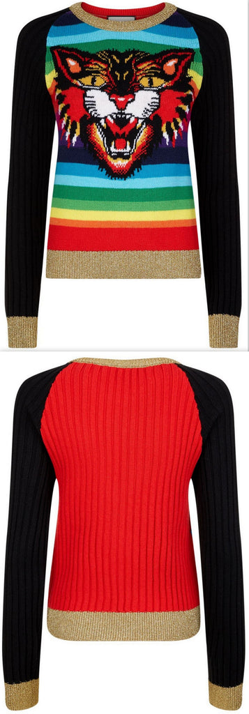 Tiger Embroidered Knit Sweater
