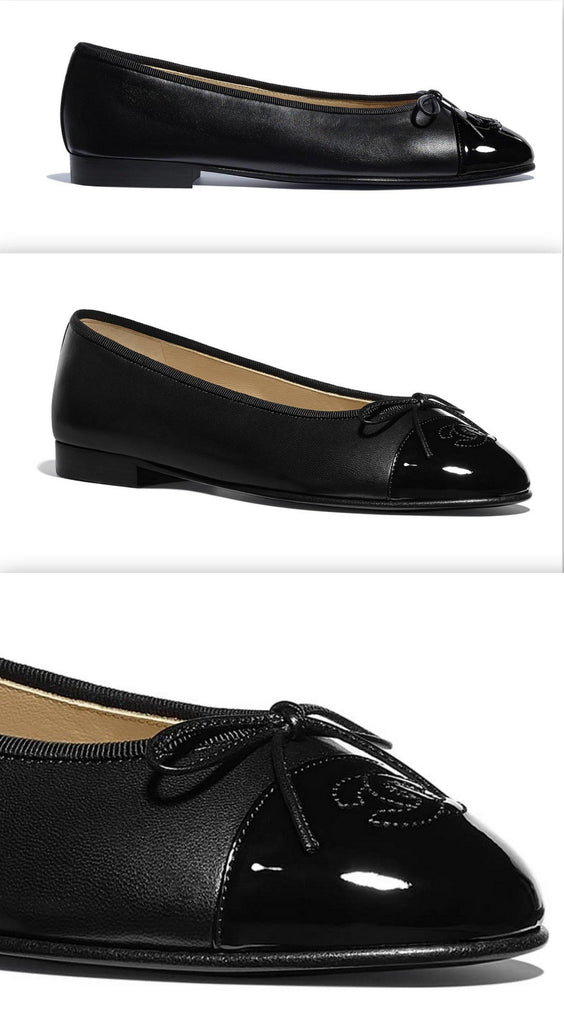 Black Logo Patent & Lambskin Leather Ballerina Flats