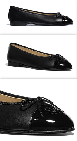 Black Logo Patent & Lambskin Leather Ballerina Flats
