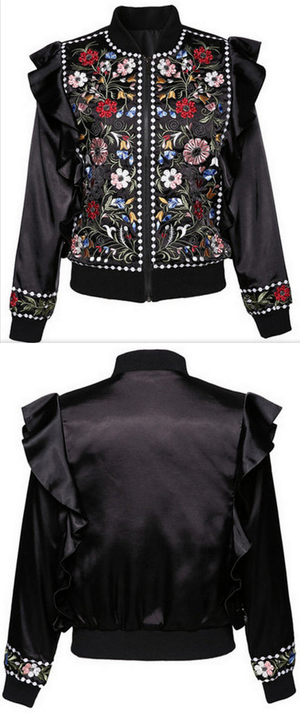 Floral Embroidered Ruffled Jacket