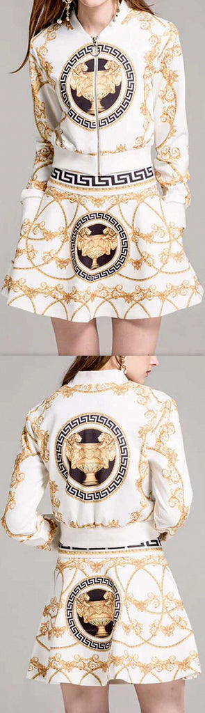 Printed Cropped Jacket & Skirt Set