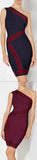 'Kayla' Jacquard Stripe Detail Dress - Black or Wine Red