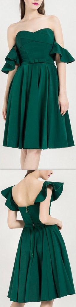 Ruffled Off-the-Shoulder Strapless Dress, Green