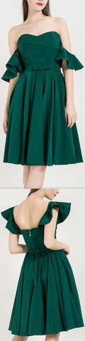 Ruffled Off-the-Shoulder Strapless Dress, Green
