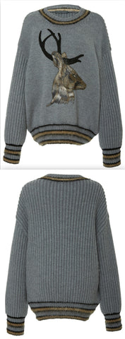 Deer Intarsia Pullover