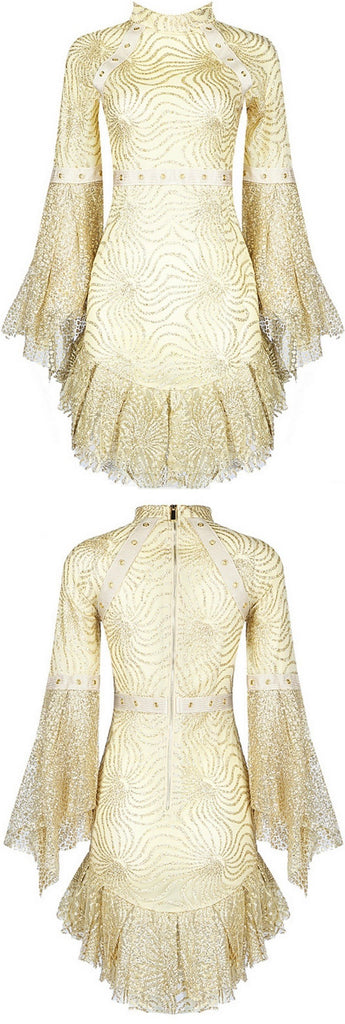 Gold Glittered Flared Mini Skater Dress