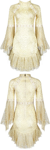 Gold Glittered Flared Mini Skater Dress