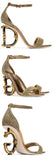 Metallic Glitter Sandals with Letter Heels