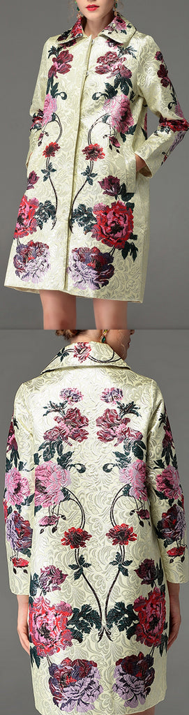 Floral Print Jacquard Coat
