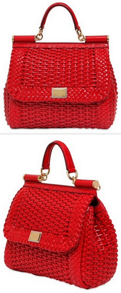Medium Sicily Woven Bag, Red