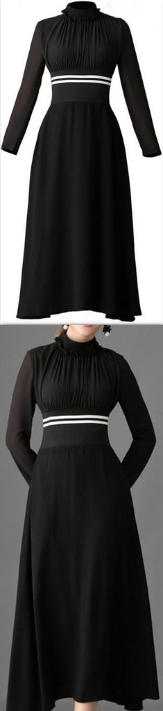 Black Contrast-Stripe Midi Dress