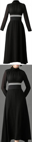 Black Contrast-Stripe Midi Dress