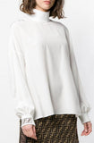 Funnel-Neck Logo Blouse, White