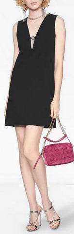 Star-Embellished Cady Mini Dress, Black