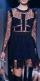 Black Lace Patchwork Beaded Mini Dress